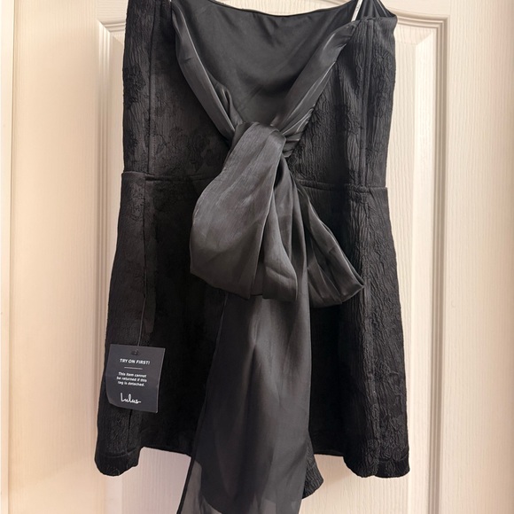 Lulus Charming Ideal Black Jacquard Organza Strapless Tie-back Romper - Size XL - Picture 6 of 8